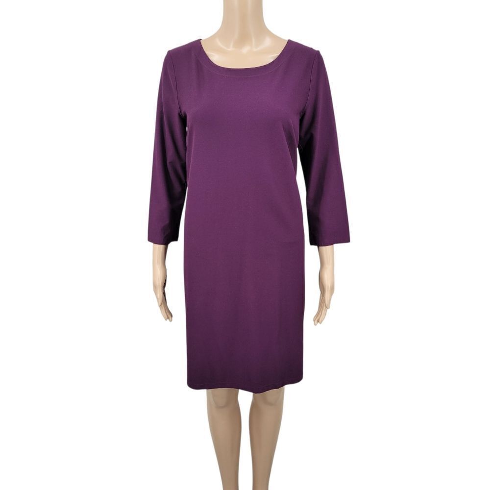 Eileen Fisher Rich Purple 3/4 Sleeve Midi Shift Dress